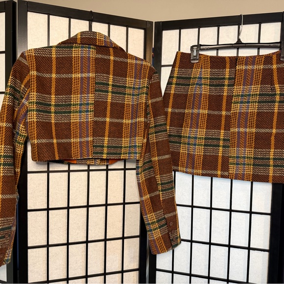 Cider NWT Plaid Brown Cropped Jacket & Skirt Set Xs Top, Size L Skirt - Picture 2 of 8